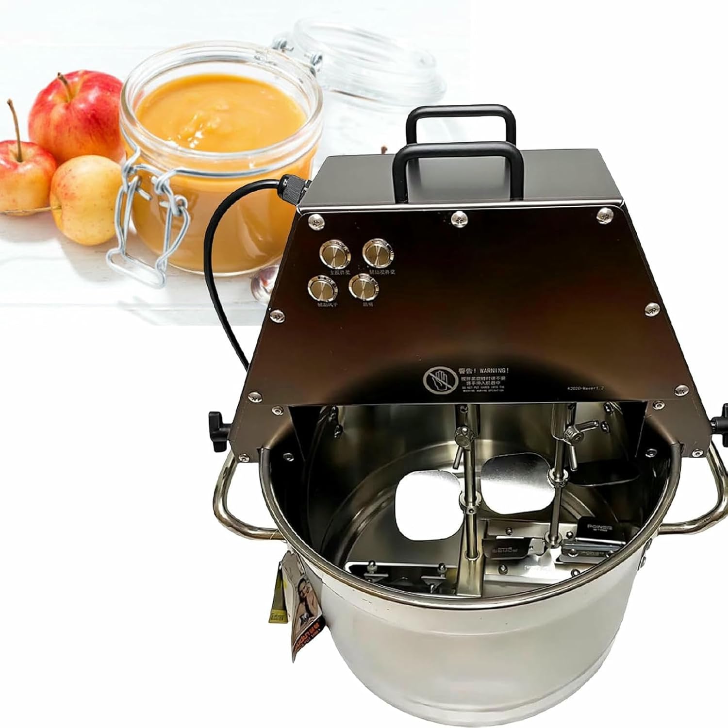 60W Electric Fruit Press Strainer Machine, Commercial Electric Food Stirrer Pot, Stainless Steel Automatic Mixer Machine with Double Stirring Paddle