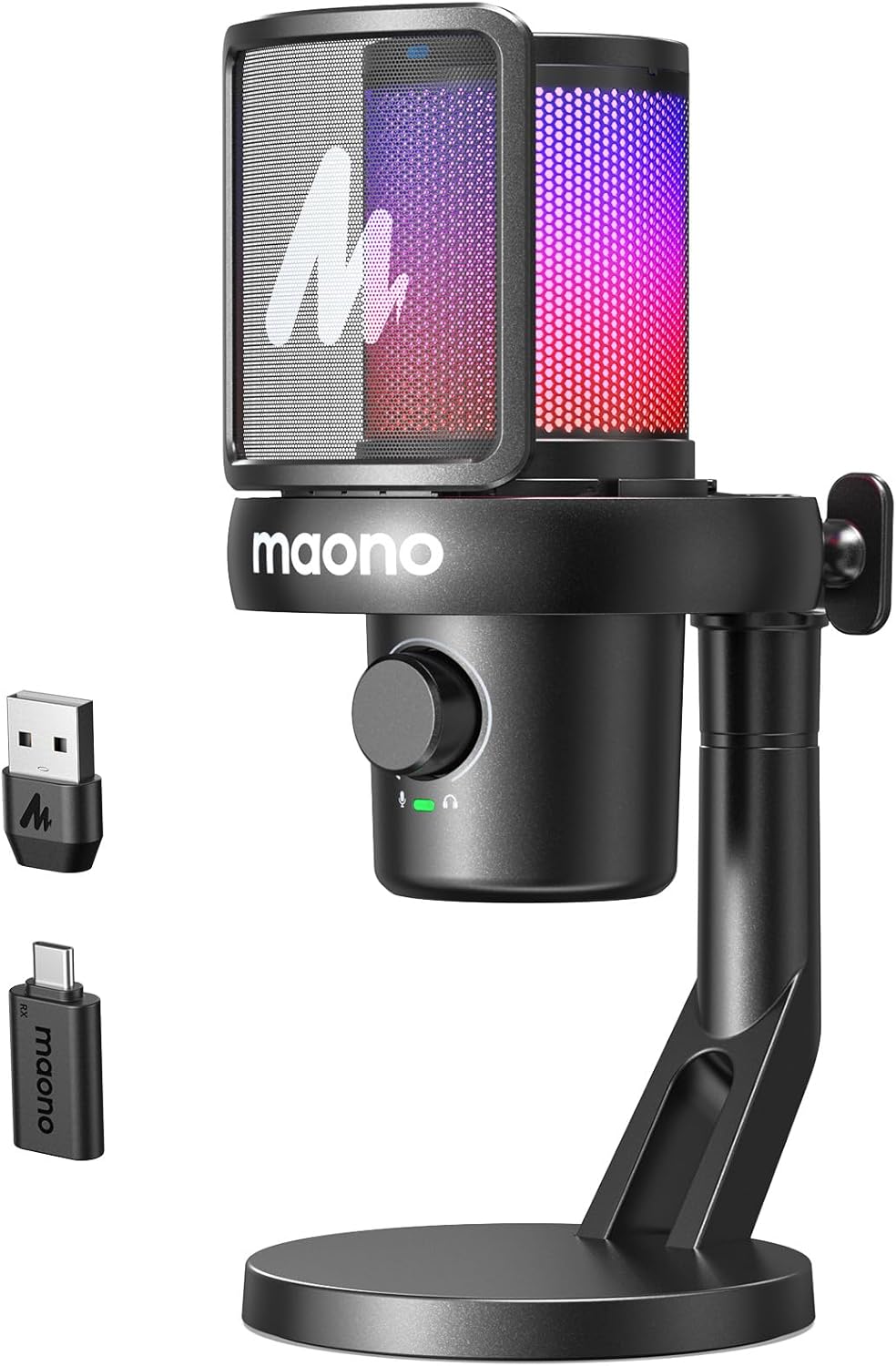 MAONO Wireless Microphone for PC,Gaming Streaming Condenser Mic with Software AI Voice Change,3-Level Noise Cancellation,Custom EQ,Gain Control USB Mic for Podcast Recording (DM40-Black)