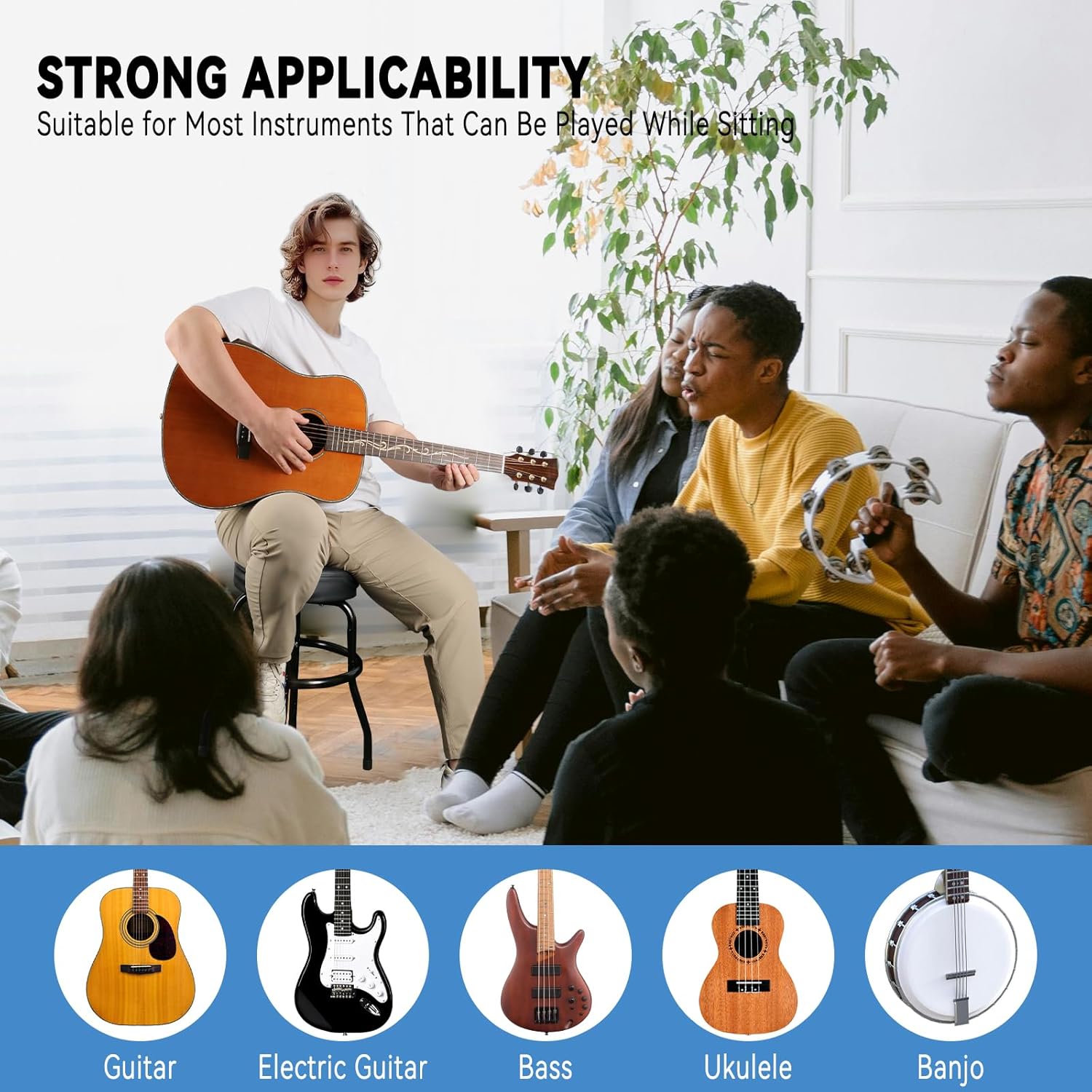 EASTROCK Guitar Stool with Backrest – Guitar Stools for Adults, Guitar Chairs with Padded Cushion and Footrest, Suitable for Acoustic, Electric & Bass Guitars