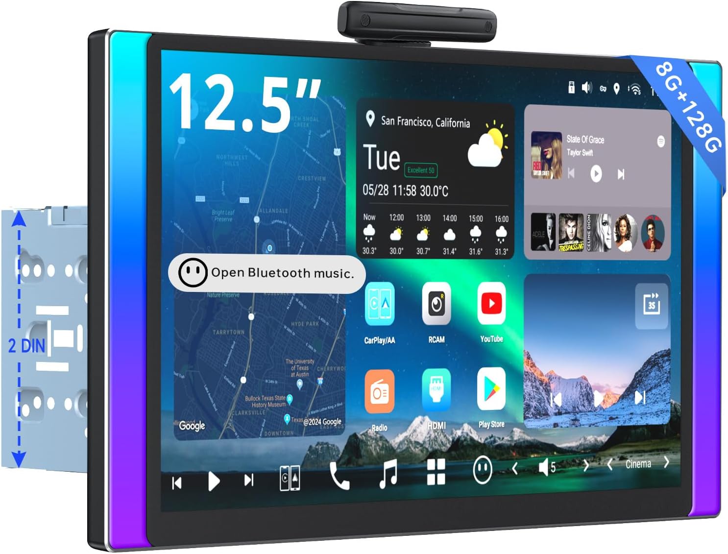 [12.5 inch QLED] ATOTOZONE AI Android Double Din Car Stereo, 8G+128G, 4G LTE,Wireless Carplay & Android Auto, Dual Bluetooth & WiFi, 7.1.2 Ch Audio, Hi-Volt RCA, 36B-EQ, HDMI Input,X10G225E