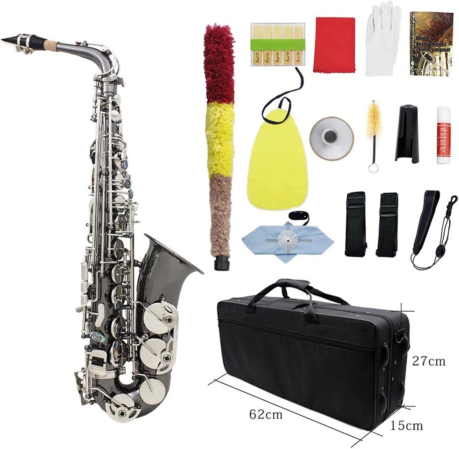 KESHUO Alto Saxophone Black Nickel-Plated Wind Instrument Brass Sax Beginners Kit