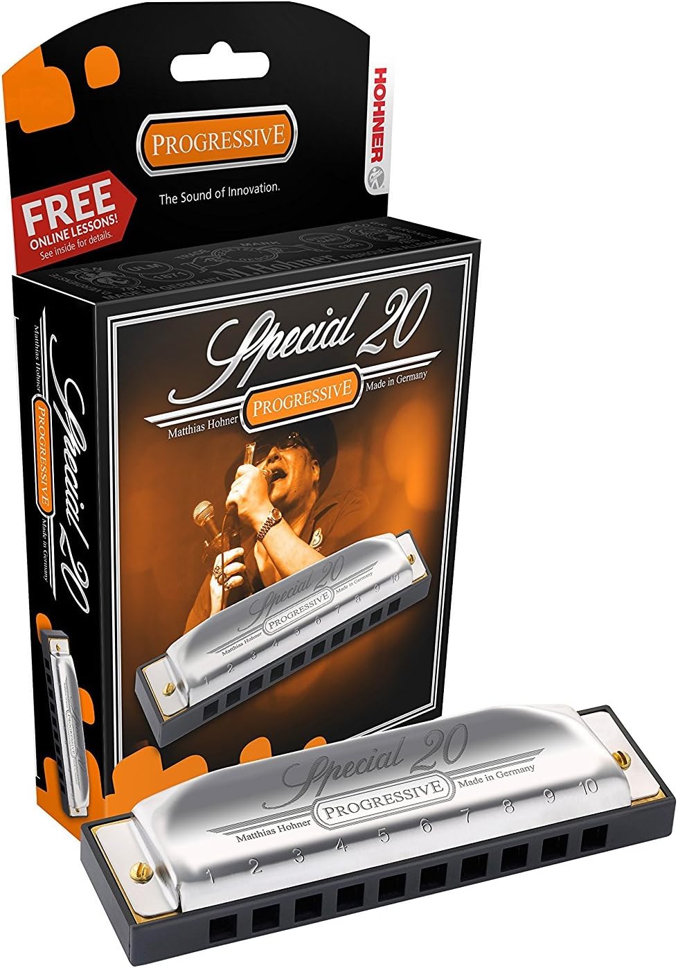 Hohner Special 20 Harmonica, 10 Holes Key E Bundle Hard Case, Mini Harmonica Necklace Juliet Music Polishing Cloth