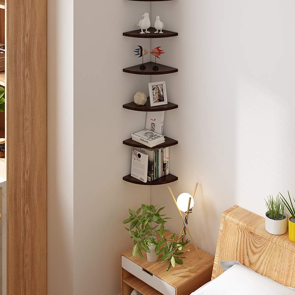 Set of 5 Fan-Shape Corner Shelf,Wall Mount Floating Corner Shelf,Wood Floating Shelves,Load Capacity 8kg,for Bedroom Living Room Home Furniture Office Decor