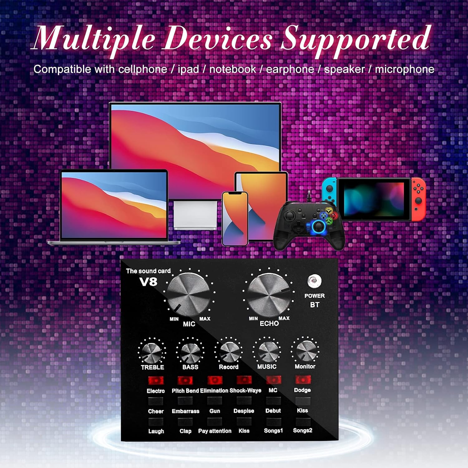 Condenser Microphone Bundle,Multifunctional Sound Card Live External Mixer Universal Broadcast Voice Changer for Music Recording Karaoke Singing Broadcast on Cell Phone Computer