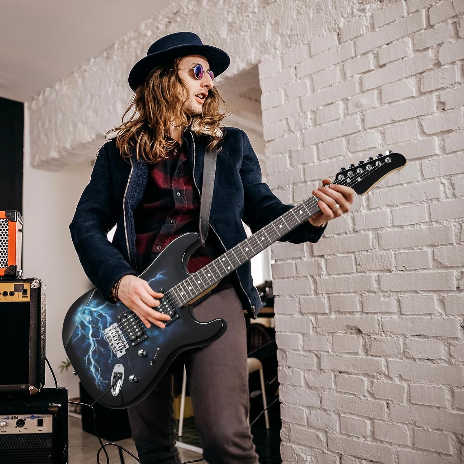 Full Size Electric Guitar, 39-Inch H-H Pickups Electric Guitars Kit with Shoulder Strap, Gig Bag, Cable and Tremolo Arm for Beginners