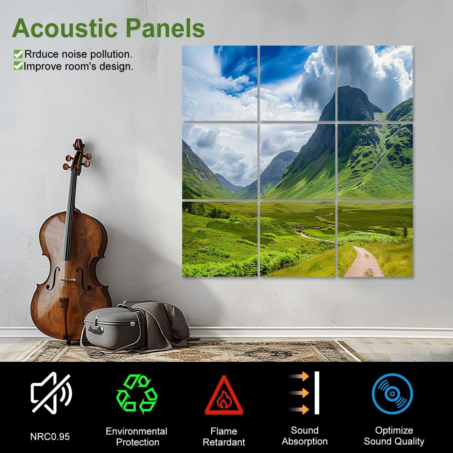 Art Acoustic Panels Self Adhesive scottish highlands scotlands pictures 9 Packs Decorative Soundproof Wall Panels Large Sound Absorbing Panels for Home Office 60