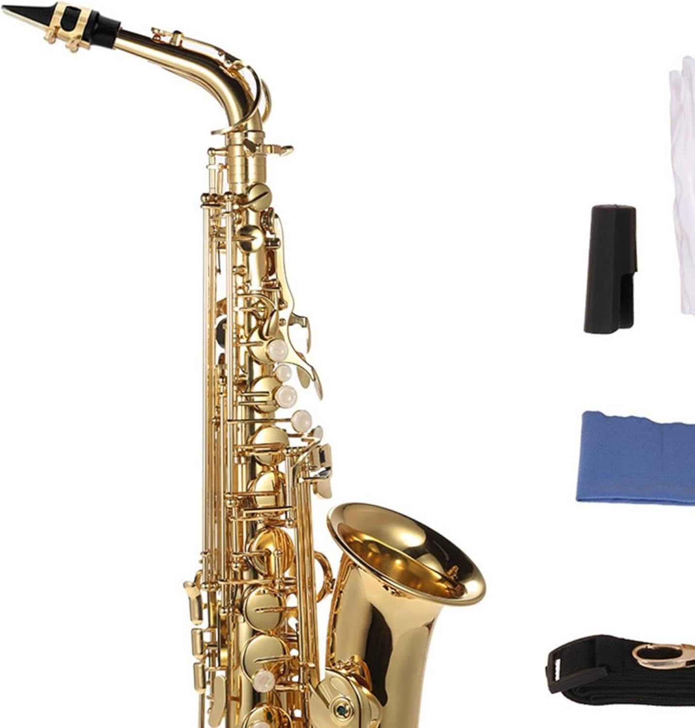 KESHUO EB Alto Saxophone Brass Lacquered Gold E Flat Sax 802 Key Type Woodwind Instrument with Cleaning Brush Cloth Padded Case Brass Sax Beginners Kit