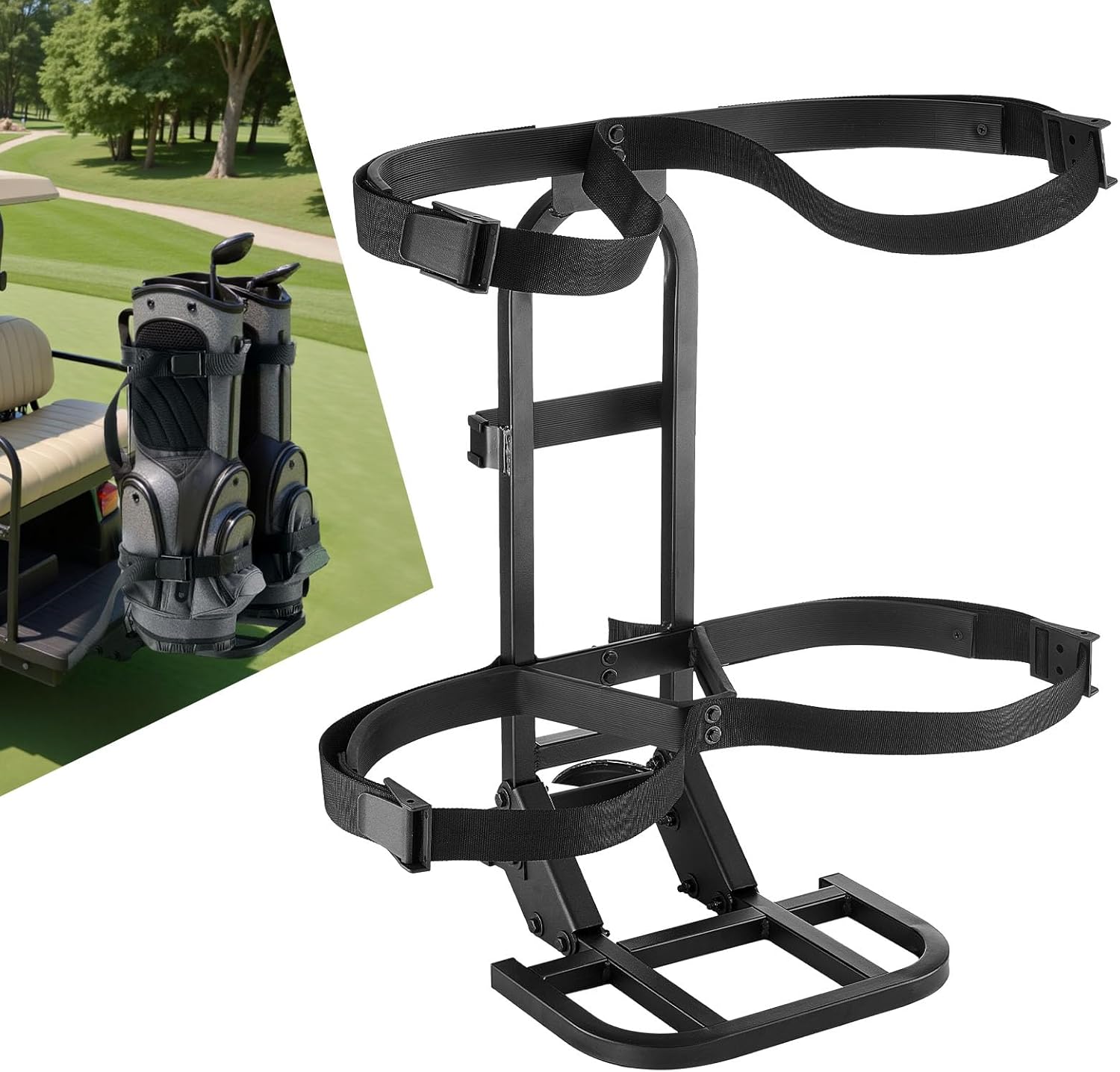 VEVOR Golf Cart Bag Holder, Compatible with Yamaha, EZGO, Club Car Rear Seat Grab Bar, Most Golf Carts, Space-Saving Carbon Steel Bag Holder Bracket, No-Drilling Installation, Black
