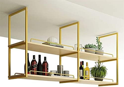 Corner Ledge Wall Shelf,Hanging Floating Shelf Wine Rack - Ceiling Solid Wood Bottle Rack/Bookshelf, Suspended Solid Wood Storage Rack, Wall Mount Ceiling Plant Rack - Decorative Shelving, K