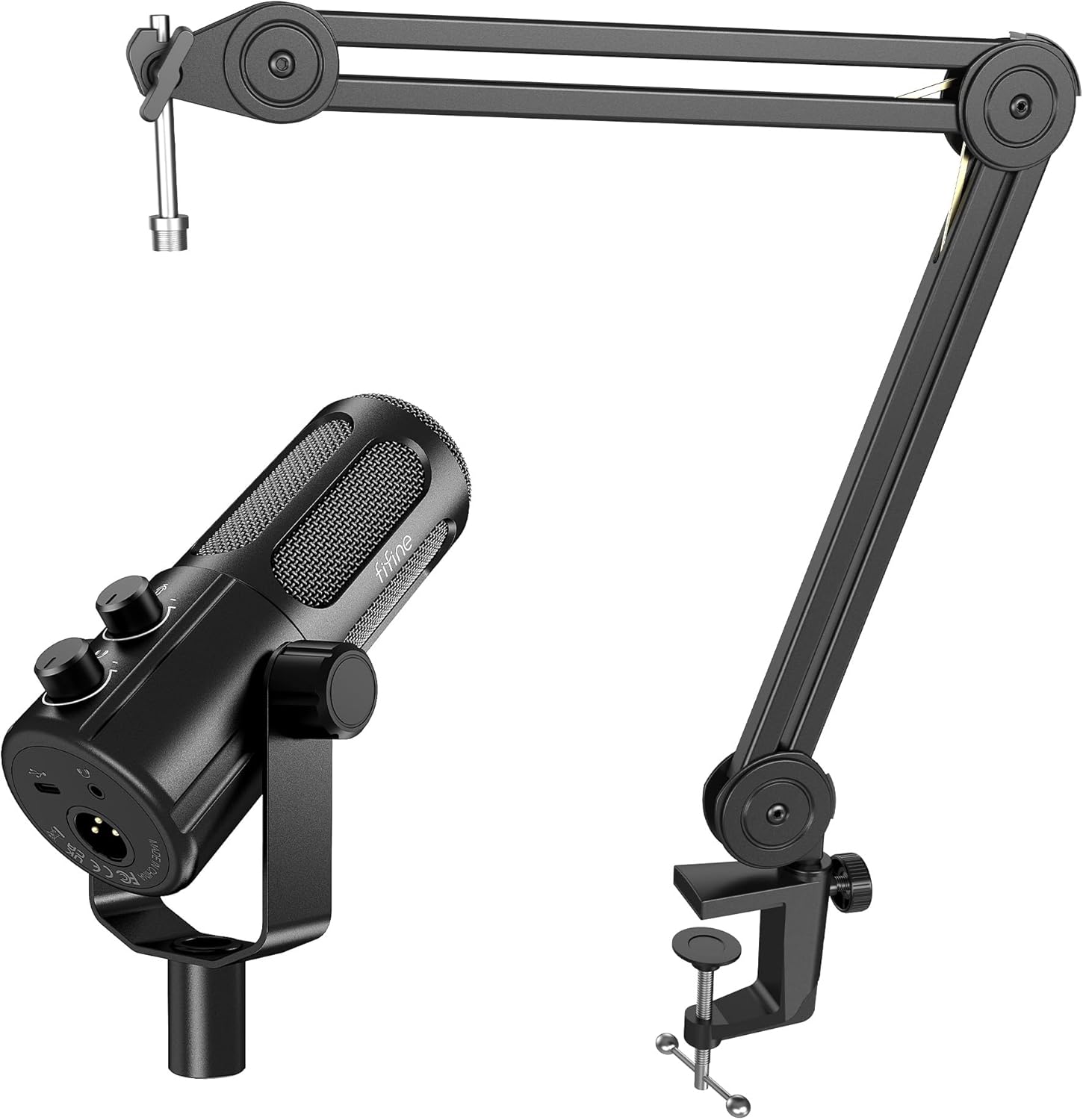 FIFINE Studio Dynamic Microphone with Heavy-Duty Metal Boom Arm Kit, XLR/USB Podcast Mic and Microphone Arm Stand Bundle with Mute Button, Frequency Respond Adjustment for Vocal-Tank6+BM63