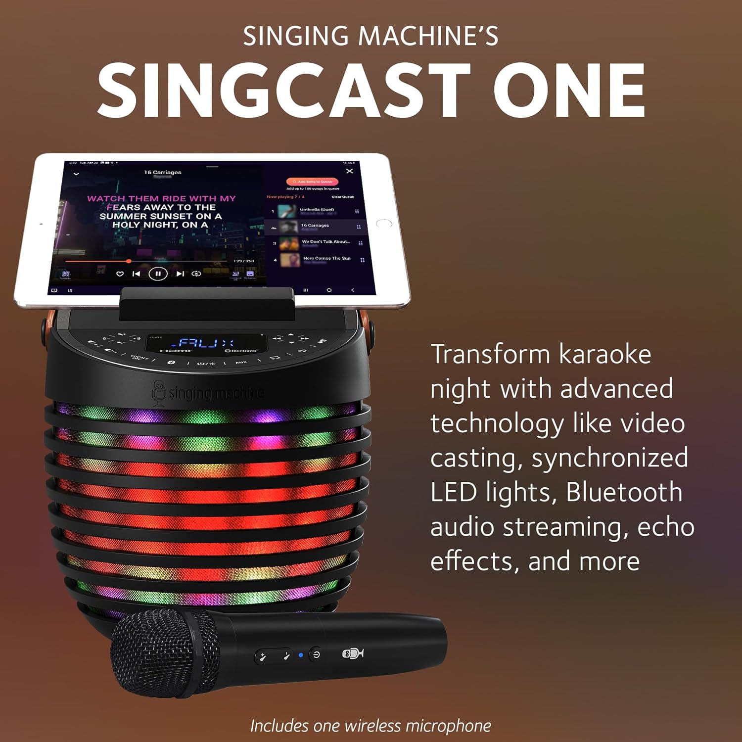 Singing Machine Karaoke system for Adults & Kids with Wireless Microphone, SingCast One - Karaoke Speaker with Video Casting Technology, Karaoke System with Bluetooth & Echo Effects