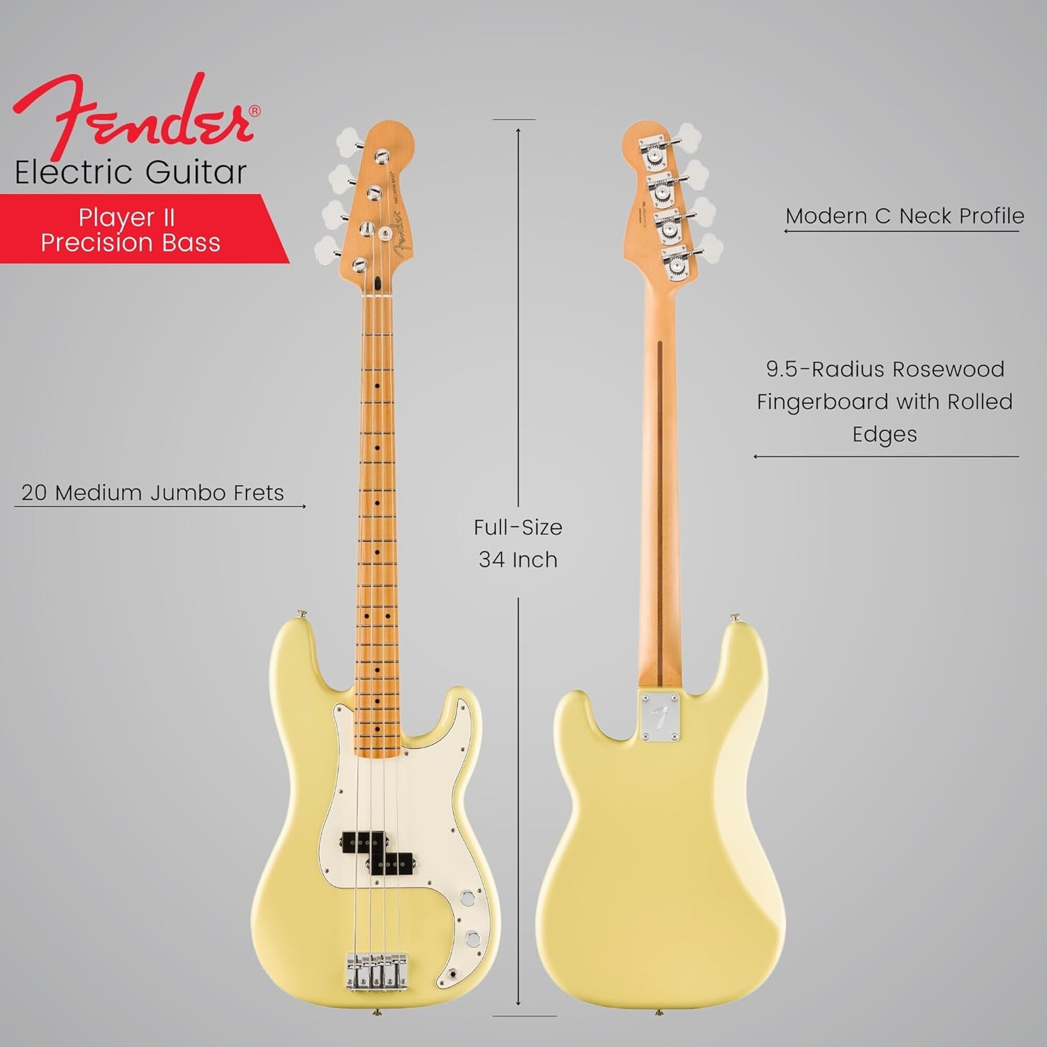 Fender Player II Precision Bass - Hialeah Yellow with Maple Fingerboard