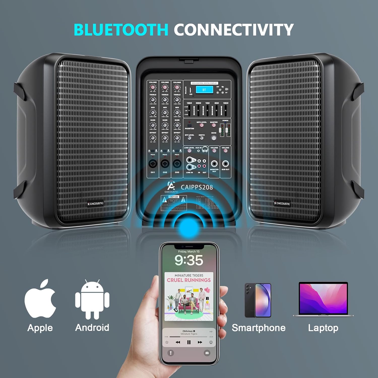 All-in-One 2-Way PA Speaker System DJ Mixer Bundle,300W 8-Channel Mixer Bluetooth, Amplifier Kit with 8