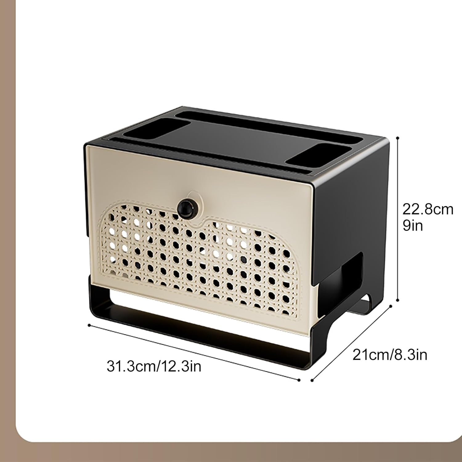 Rattan Router Shelf, WiFi Box Hider with Hollowed-Out, Cable Power Plug Wire Storage Boxes, Rustic Home Organization Solution for Most Routers