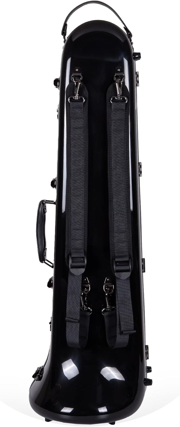 Crossrock Fiberglass Trombone Case for F-Trigger or Straight Bb | Black Gloss Finish, Modular Interior, Backpack Straps – TSA Lockable Hardshell (CRF1020TBBK)