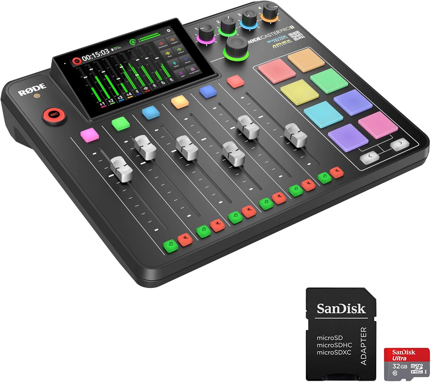 Rode RODECaster Pro 2 Integrated Audio Production Studio Console with 32GB microSD Card and StreamEye Cloth