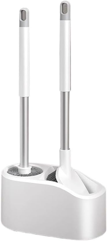 Toilet Brush Wall Mounted Two Brushes Toilet Bowl Brush Set Long Handle Plastic Toilet Brush with Porosity Base Toilet Brush for Bathroom Deep Cleaning