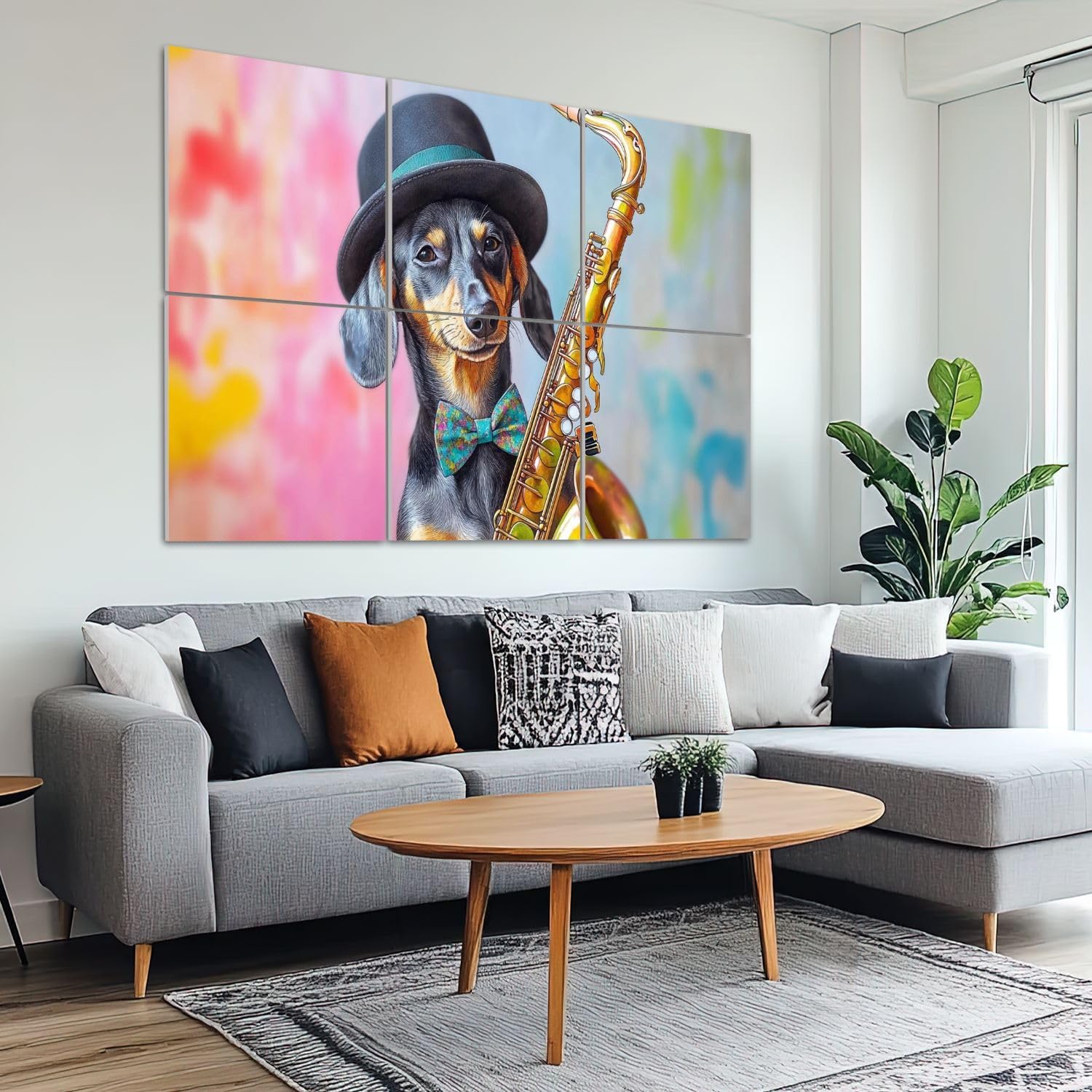 6 Pack Art Acoustic Panels Sound Absorbing Funny Dogs Musical Instruments Watercolor Dachshund Saxophone Dog Decorative Soundproof Wall Panels Self Adhesive for Recording Studios Office 72