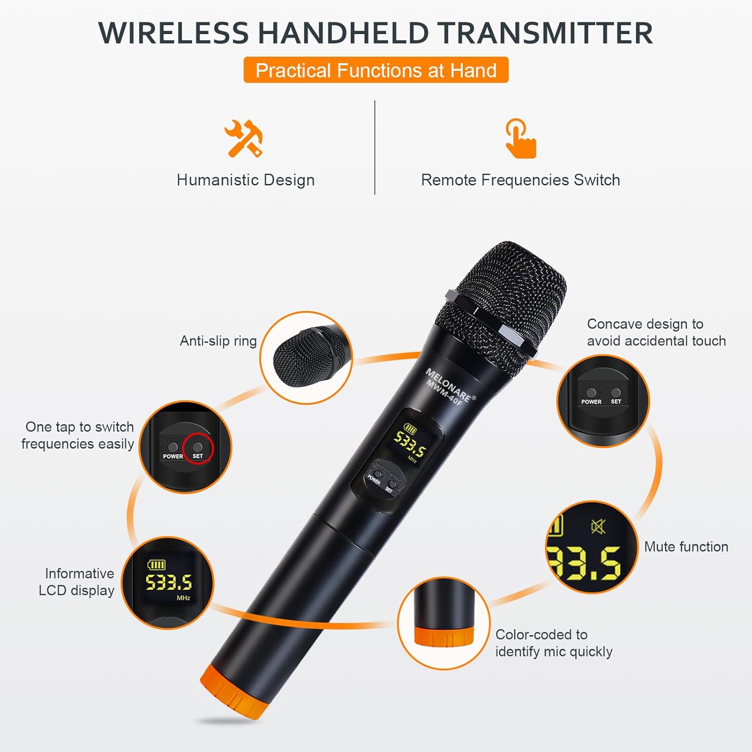 UHF Wireless Microphone System, Quad-Channel Wireless Mic Set w/ 4 Handheld Mics, 260 ft, 4X 25 Frequencies, Dynamic Microphones for Singing, Home Karaoke, DJ, Church, Wedding (MWM-40F)