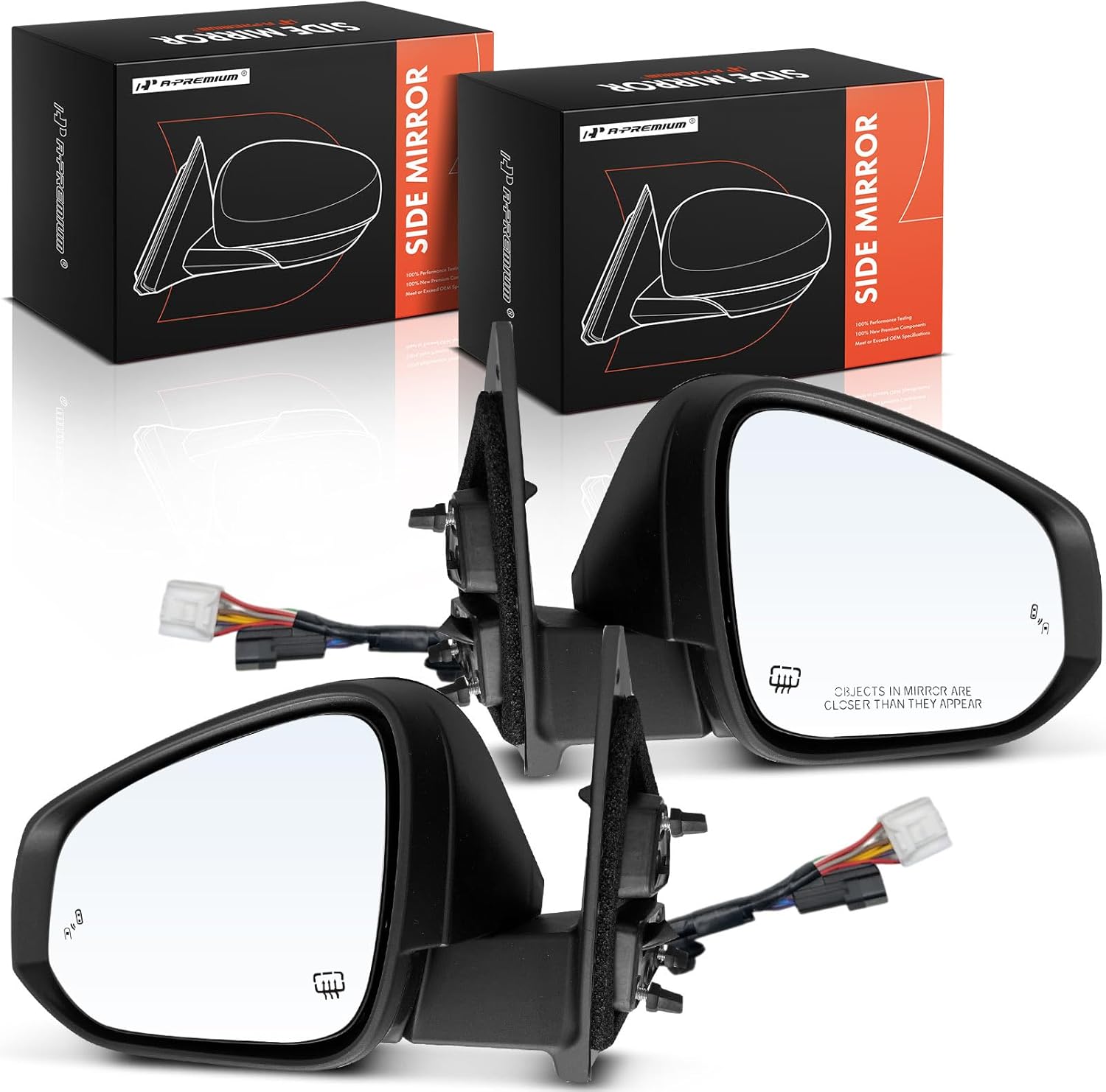 A-Premium Pair (2) Left & Right Side Power Door Mirror - Compatible with Toyota Highlander 2017-2019 - Heated Manual Folding Black Outside Rear View Mirror w/Puddle Light and Blind Spot Detection