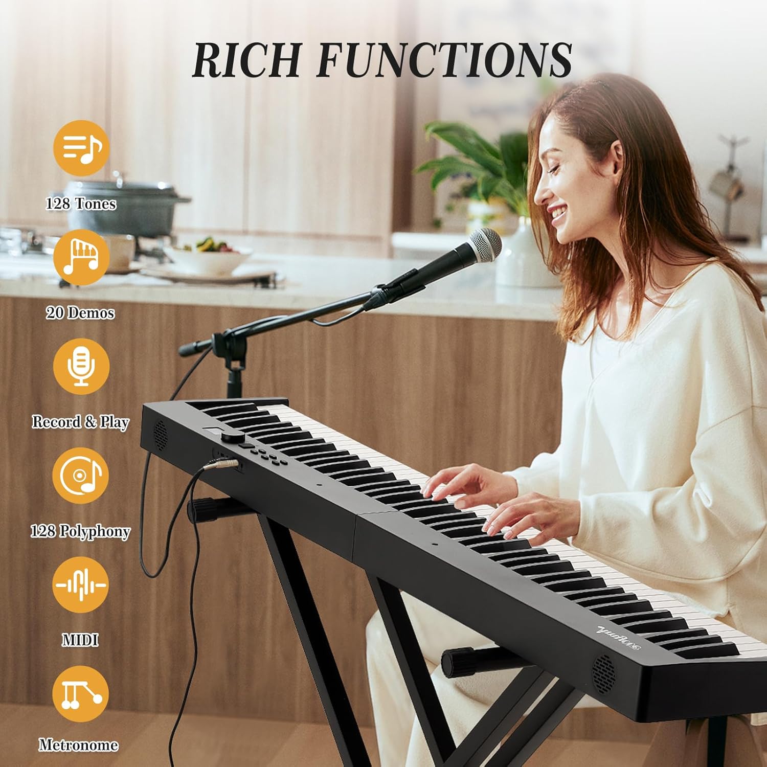 88 Key Weighted Keyboard Piano, Full Size Digital Piano with Sustain Pedal, Power Supply, Carrying Bag, Music Stand, Foldable Keyboard Suitable for Beginners Adults Professional