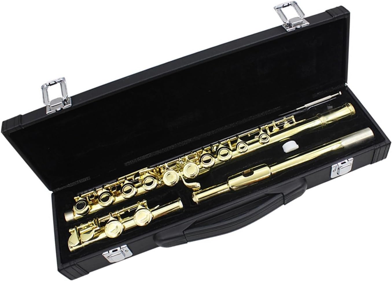 Flute Golden 16 Holes C Tone Flute with E Key Woodwind Instrument Closed Hole Gold-Plated Keys Cupronickel Tube Flutes Musical Instruments
