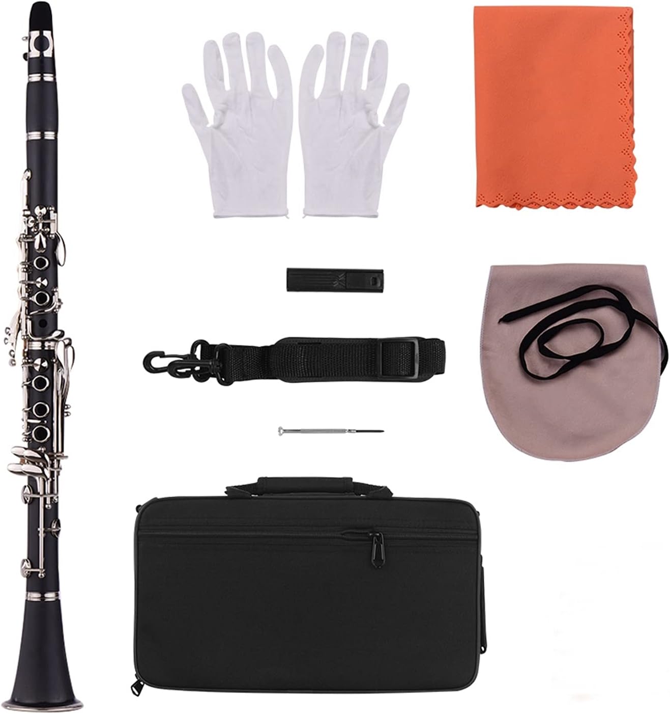 Standard Clarinet ABS 17-Key Clarinet Bb Flat with Carry Case Gloves Cleaning Cloth Reed Case Reeds Woodwind Instrument Beginner Clarinet (Color : Black)