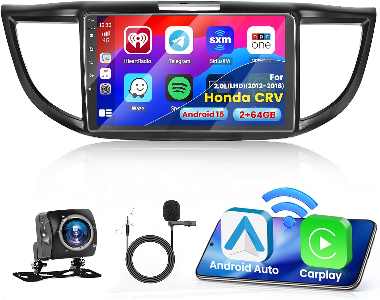 2+64G Radio for Honda CRV 2012-2016 2.0L CarPlay Car Stereo Android 15 9'' Touch Screen Android Auto AHD Backup Camera Bluetooth GPS WiFi FM RDS