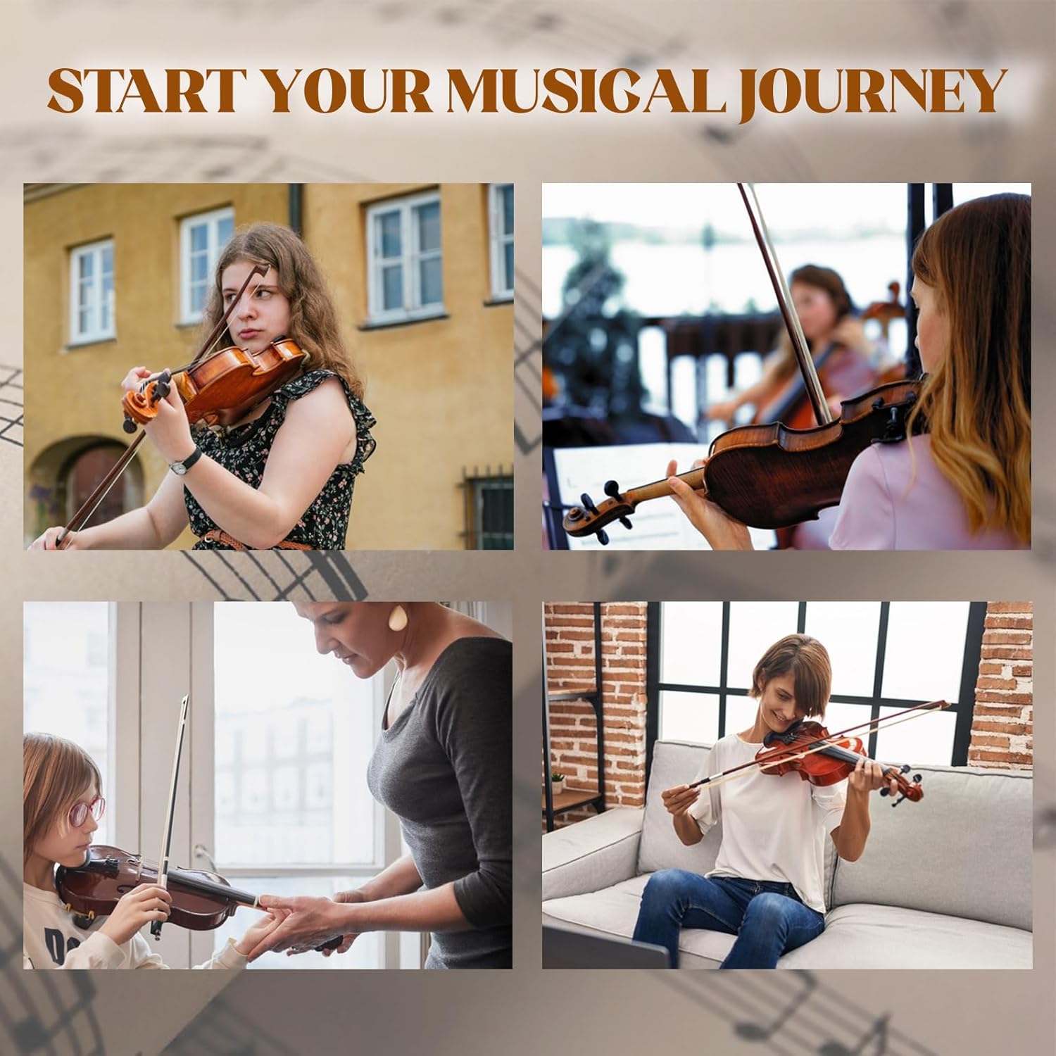 Violin for Beginners, Acoustic Full Size 4/4 Violin Fiddle Starter Kit, Stringed Musical Instrument w/Case, 2 Violin Bows, 2 Bridges, Strings, Rosin, Cleaning Cloth