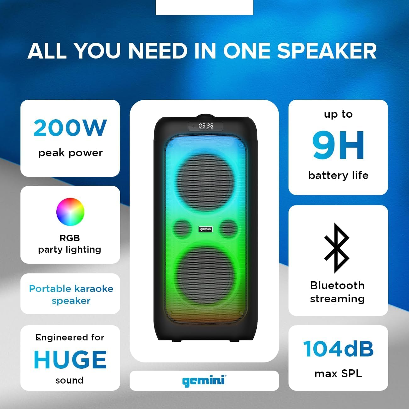 Gemini 200W Portable Bluetooth Party Speaker with Dual 6.5