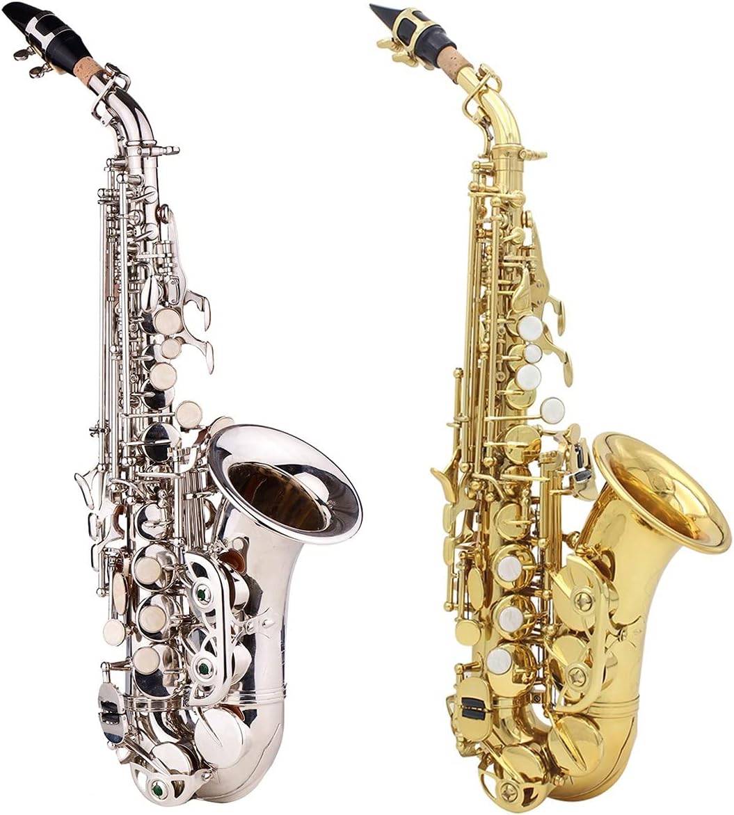 Sax Beginners Kit Brass Gold and Silver Sax Carve Pattern Bb Bend Althorn Soprano Saxophone Sax Pearl White Shell Buttons Wind Instruments Wind Instrument (Color : Gold)