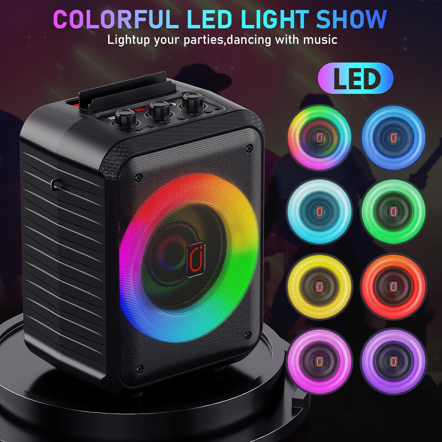 JYX Karaoke Machine, Portable Bluetooth Speaker with 2 Wireless Microphones, RGB Lights, Echo, 40W 5.25