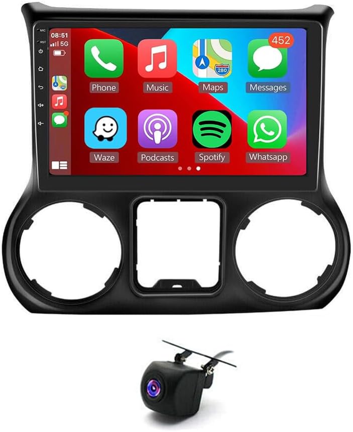 2G+64G Android Double Din Car Stereo for Jeep Wrangler 2011-2014 AHD Backup Camera, with Wireless CarPlay/Android Auto WiFi/USB/Bluetooth, DSP, FM/SWC, MirrorLink GPS Navigation Android 13 Radio 200