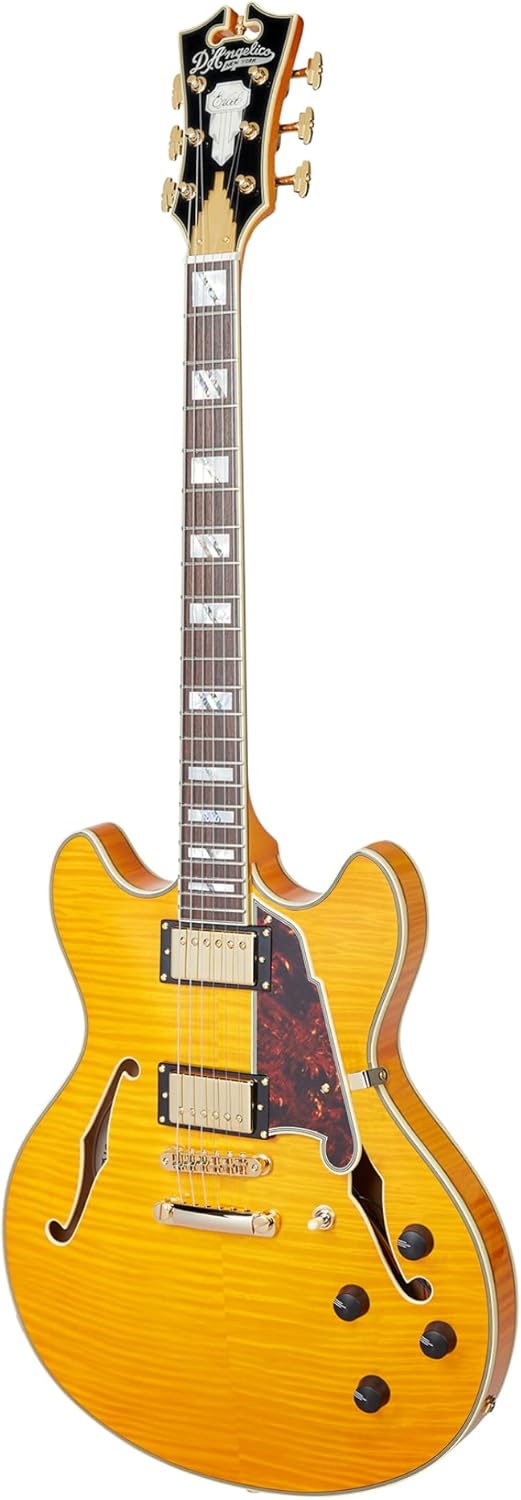 D'Angelico 6 String Semi-Hollow-Body Electrical Guitar, Right, Vintage Natural (DAEDCVNATGS)