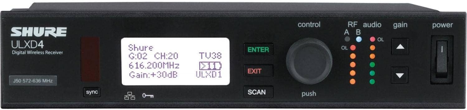 Shure ULXD4 Single Channel Receiver - for use with ULX-D Digital Wireless Microphone Systems, Transmitter Sold Separately | H50 Band (ULXD4=-H50)