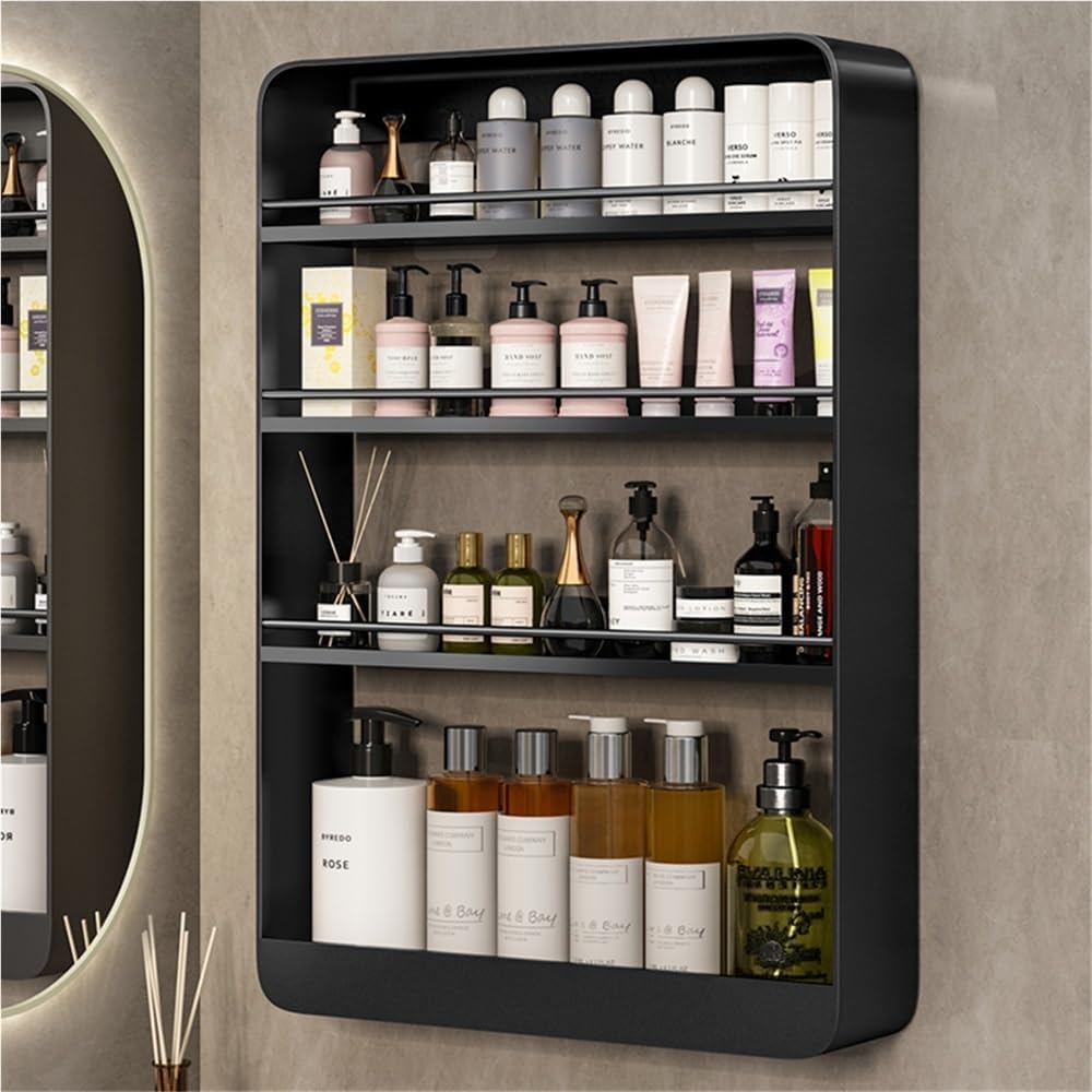 Multi-Layer Wall Mounted Bathroom Shelves, Punch-Free Makeup Organizer, Metal Wall Hanging Spice Rack, Multifunctional Wall Shelves for Kitchen, Bathroom or Living Room(White,Medium)