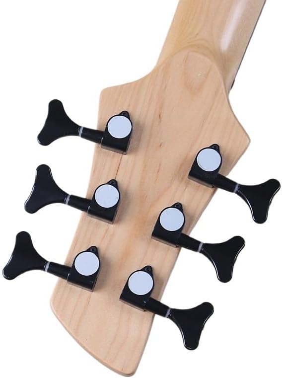 Fretless 6-String Electric Bass Guitar, 43-Inch High Gloss White Maple with Black Flame Maple, Solid Mahogany Body