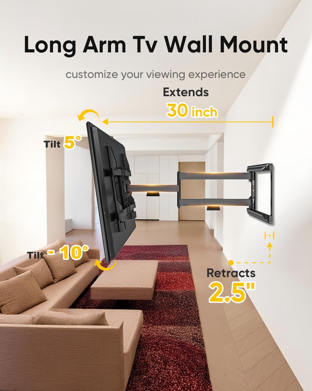 FORGING MOUNT Long Arm TV Mount for Most 37-75 Inch TVs, 30 Inch Long Extension Arm Corner TV Wall Mount, Full Motion Wall Mount Swivel, Tilt, Articulating VESA 600X400mm,Holds up to 100lbs