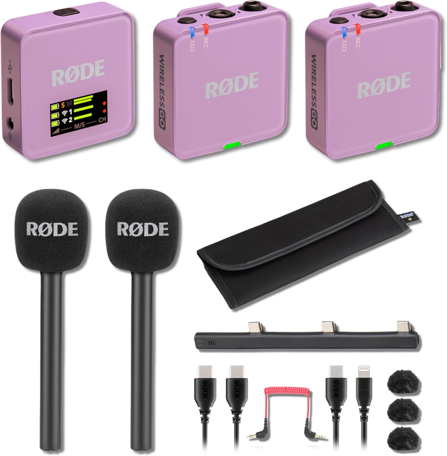 Rode Wireless GO (Gen 3) Compact Wireless Microphone System (Lilac) with 2X Interview GO Handheld Adapters