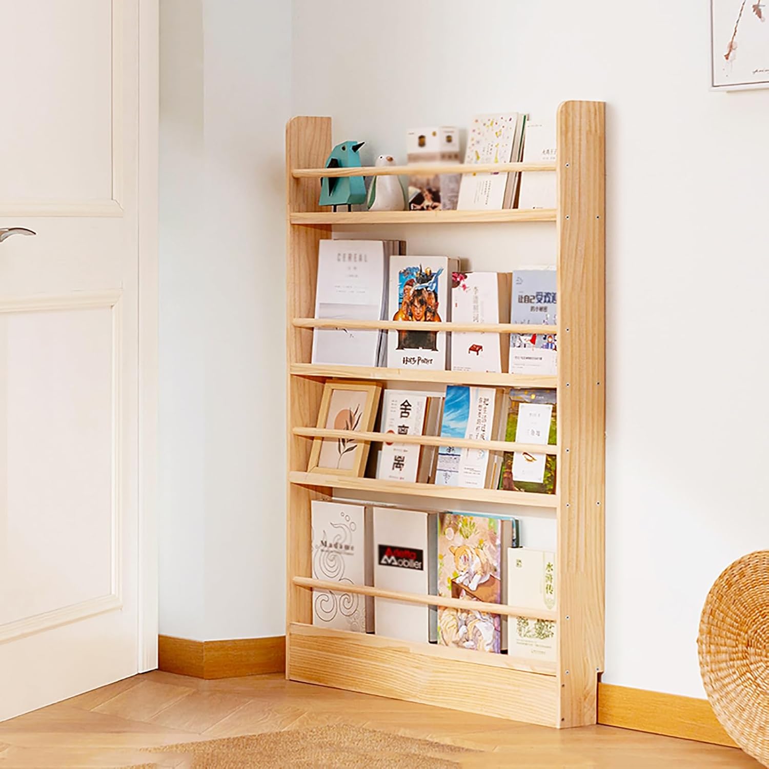 Behind Door Bookshelf, 4/5-Tier Wall Mounted Book Display Shelf, Storage Organizer, Space-Saving Open Storage Rack for Kids Room, Living Room, Study(120 * 60cm/47.2 * 23.6in)