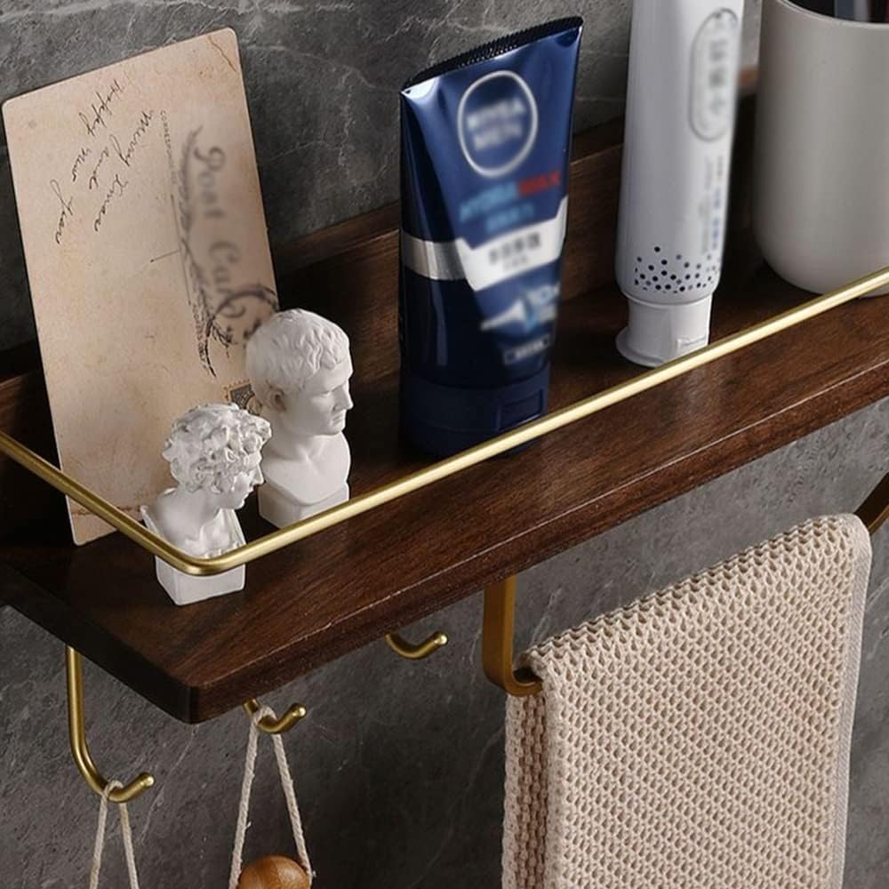 Shower Caddy Bathroom Shelf, Wooden Bathroom Towel Rack Holder, Aluminum Wall Mount Shower Caddy Shelf Bathroom Organizer (Color : 45cm Rod)