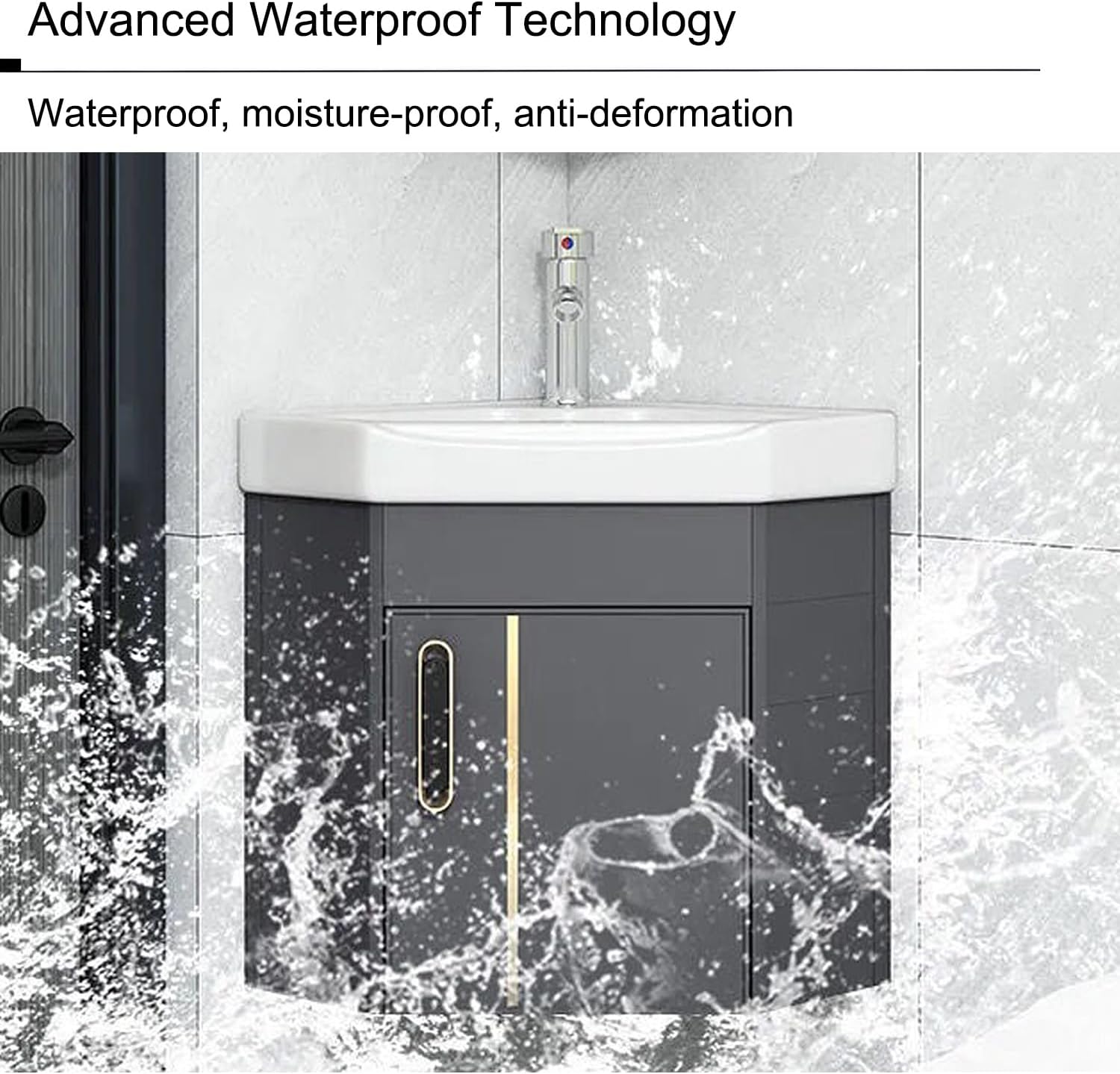 Generic Corner Bathroom Vanity Cabinet and Sink, Wall Mount Multifunctional Practical Ceramic Sink with Mirror Cabinet, Freestanding Vanity Sinks for Bathrooms, Laundry Room, Balcony, White