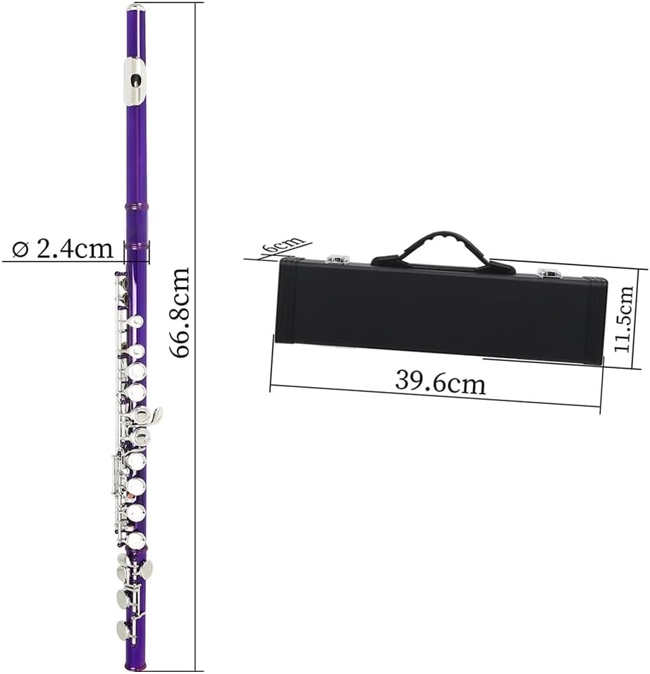 Flute Purple 16 Holes C Tone Flute with E Key Woodwind Instrument Closed Key Cupronickel Tube Flutes Musical Instruments