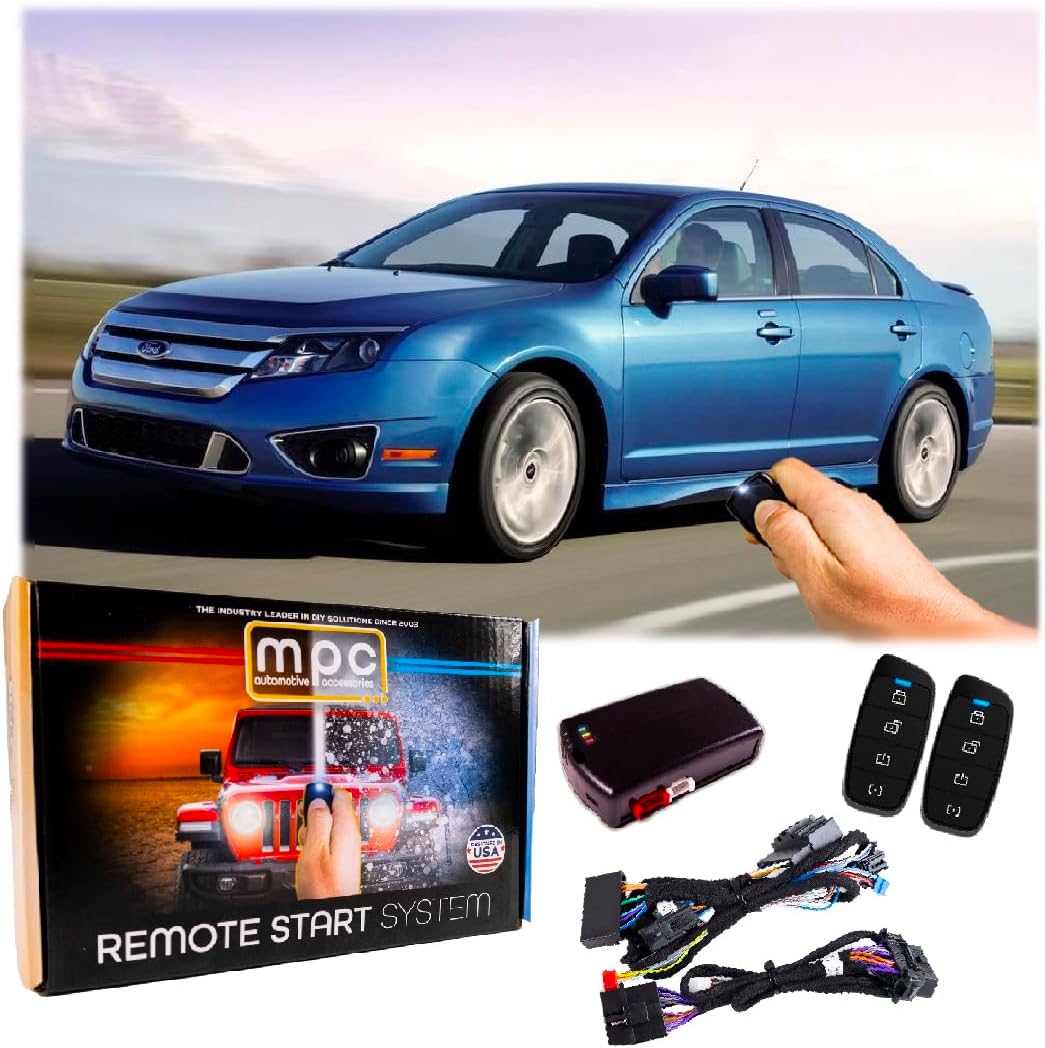 MPC Complete 4-Button Remote Start Kit Compatible with 2010-2012 Ford Fusion - T-Harness - Includes (2) 4-Button Extended Range Remotes - Up to 3,000 ft - Firmware Preloaded - USA Tech Support