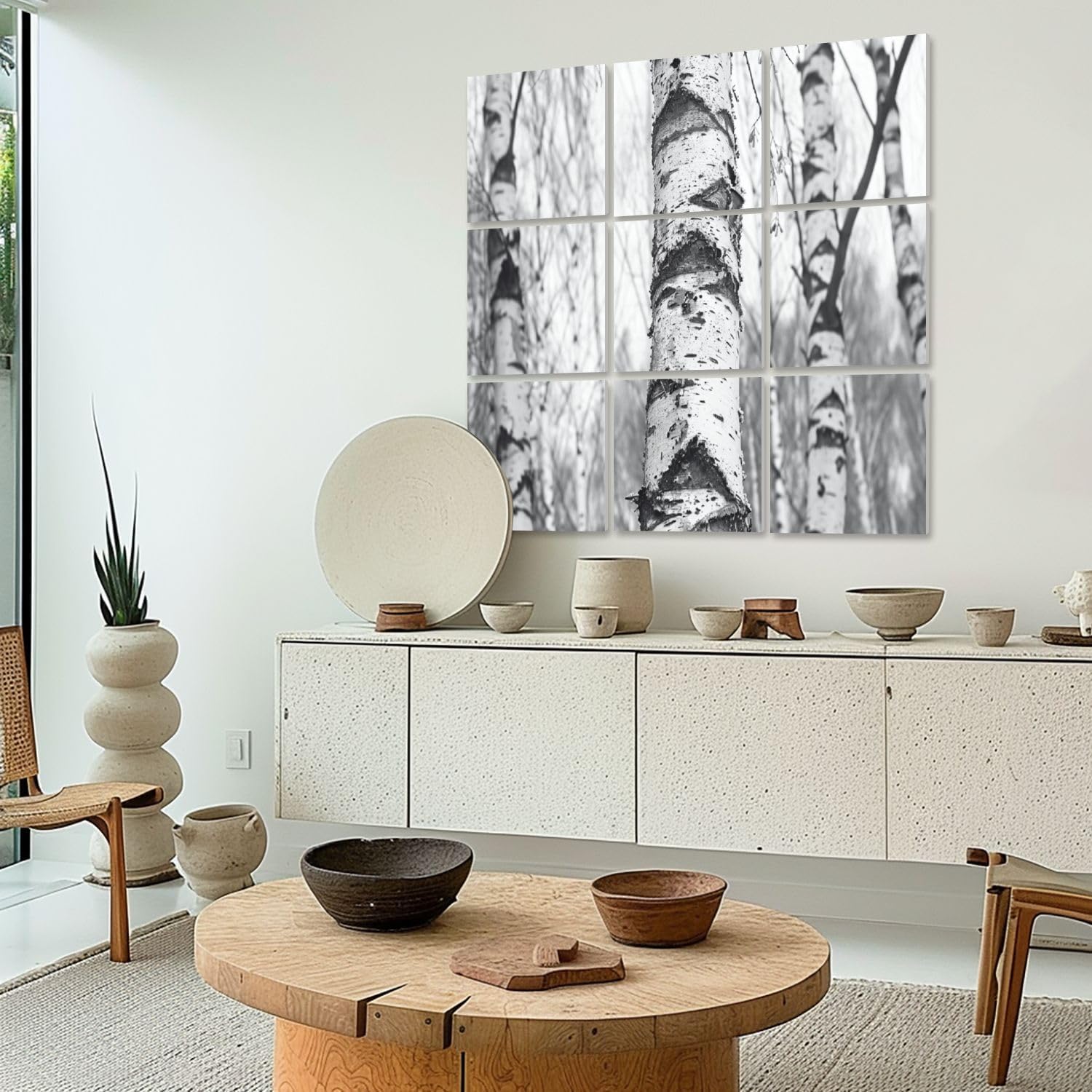 Art Acoustic Panels Self Adhesive black white photo white birches birch bark birch trees 9 Packs Decorative Soundproof Wall Panels Large Sound Absorbing Panels for Home Office 60