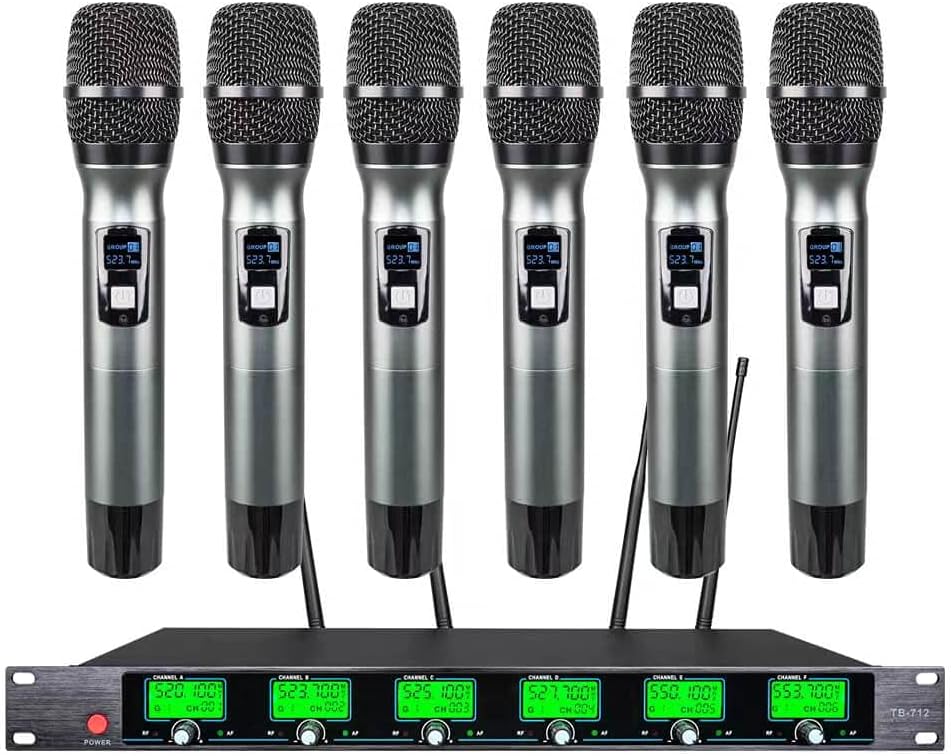 Wireless Microphone System 6 Channel Microphones Pro UHF 6 Handheld Karaoke DJ Karaoke System 6 Whole Metal Karaoke System Church Speaking Conference Wedding Party