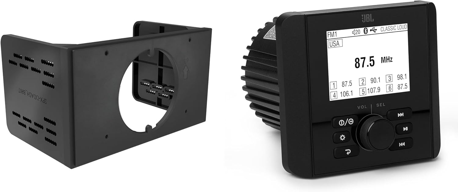 JBL JAM3000 Gauge-Mount Marine Receiver with AM/FM, High Power Output, Bluetooth with SPXDDASH Double-Din Dash Kit Adapter for 3.5