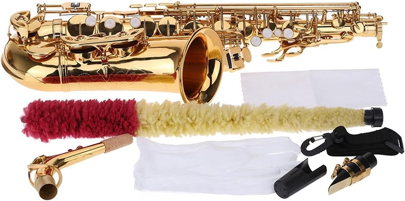 EB Alto Saxophone Brass Lacquered Gold E Flat Sax 802 Key Type Woodwind Instrument with Cleaning Brush Student Saxophone