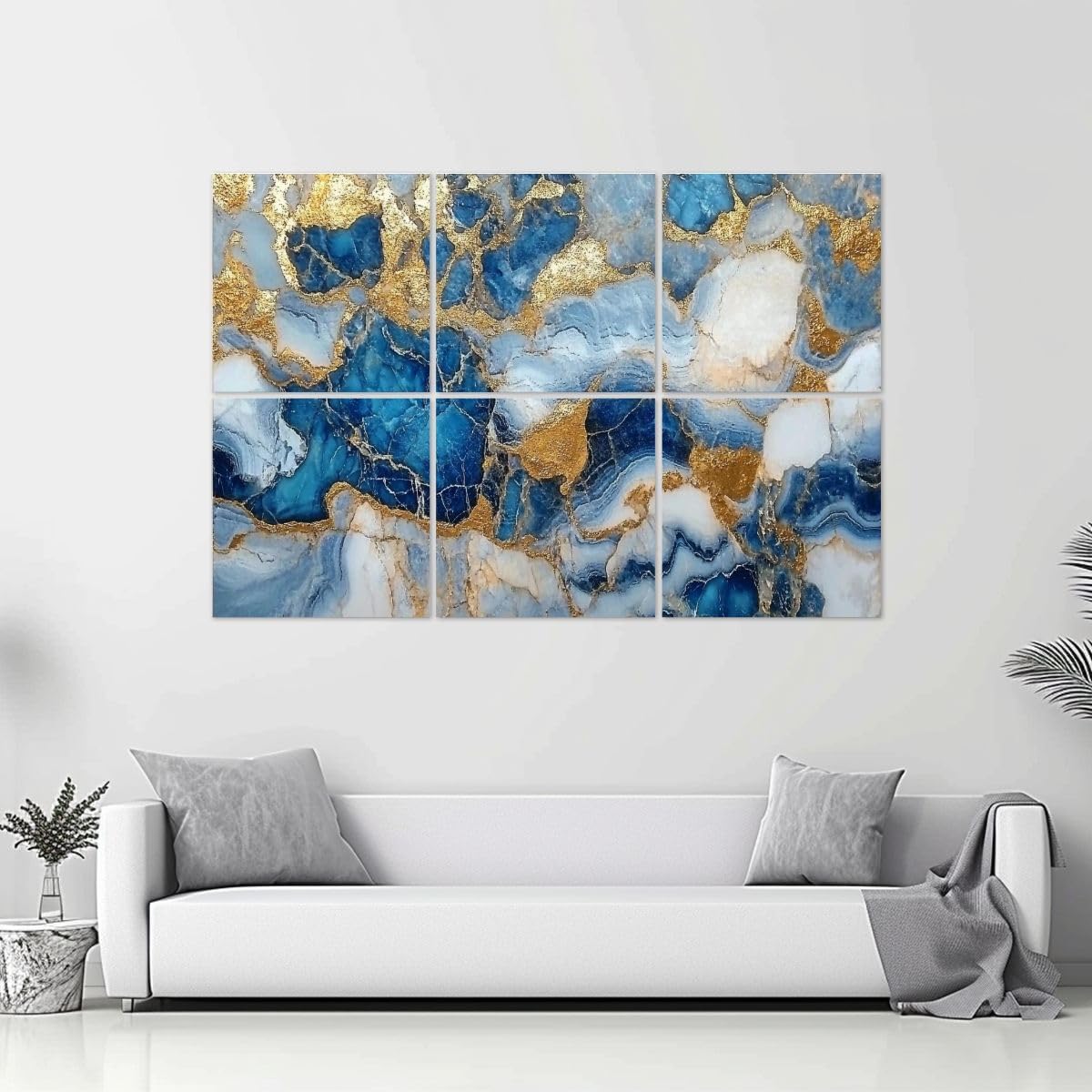 6 Pack Art Acoustic Panels Luxury marble art marbling texture Blue gold Image Soundproof Wall Panels, 48