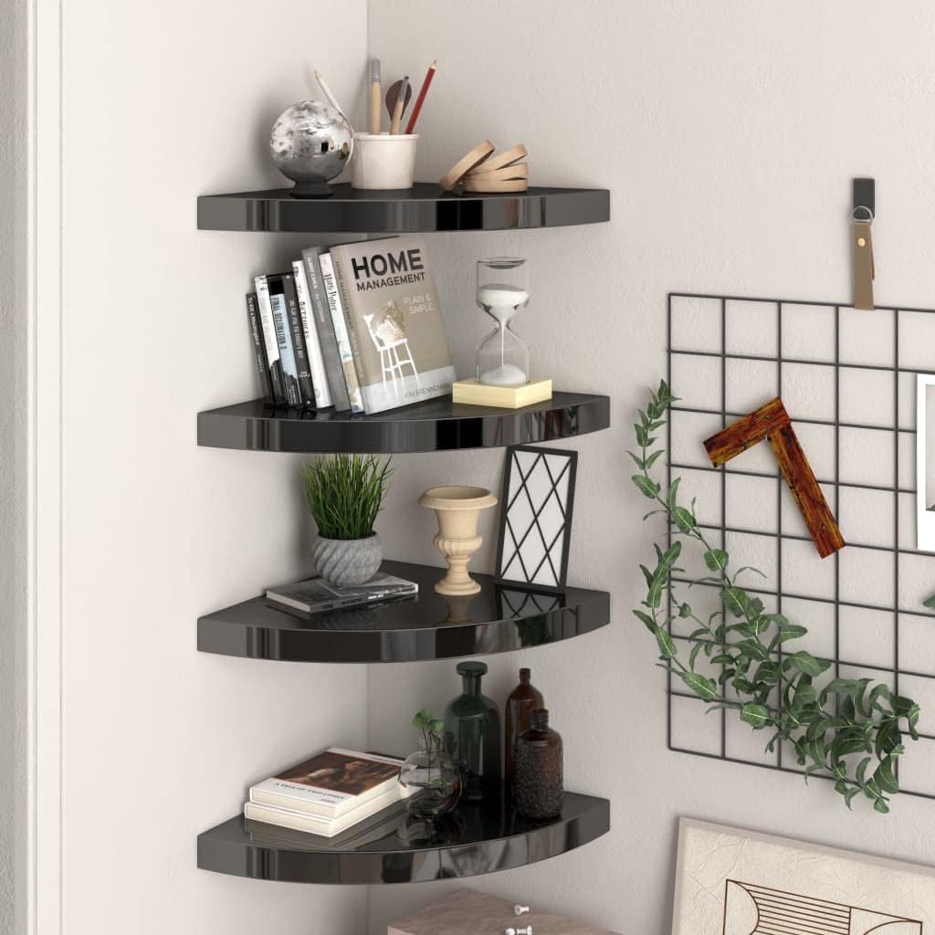 Corner Shelf,Floating Shelves for Wall,Easy-to-Assemble Wall Mount Corner Shelves for Bedrooms and Living Rooms Floating Corner Shelves 4 pcs High Gloss Black 13.8